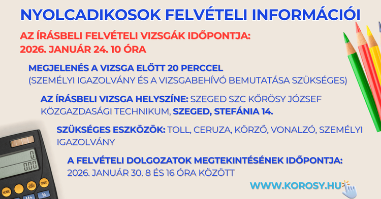 Nyolcadikosok felvételi információi