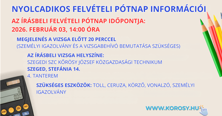 Nyolcadikosok felvételi pótnap információi